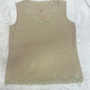 Coldwater Creek Tan Sleeveless Top with Lace Trim